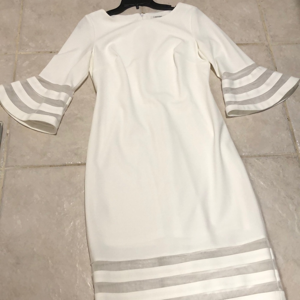 brand new white sheath dress with bell sleeves